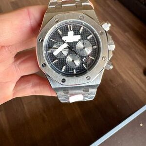 Stainless Steel Chronograph Watch with Black Textured Dial automatic mechanical
